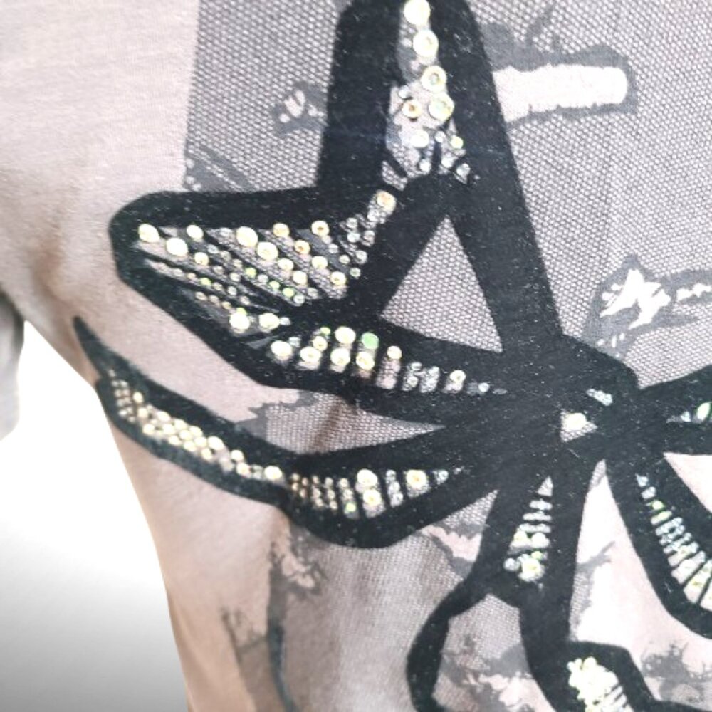 Moschino Jeans Gray Graphic Tee w/ Sequin Dragonfly | Size 42 (US 8) - Picture 8 of 15